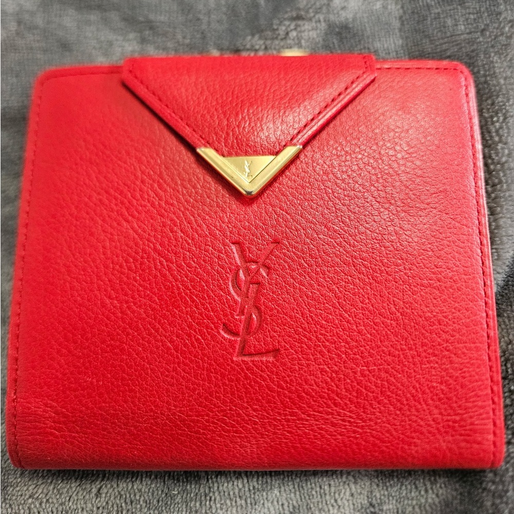 Yves Saint Laurent Scarlet Leather Wallet with Gold Detail